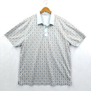 Toes on the Nose Polo Shirt Men XL Blue Geometric Lido Performance UPF Quick Dry